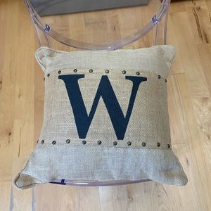 16 x 16 Burlap Pillow with Removable W Initial